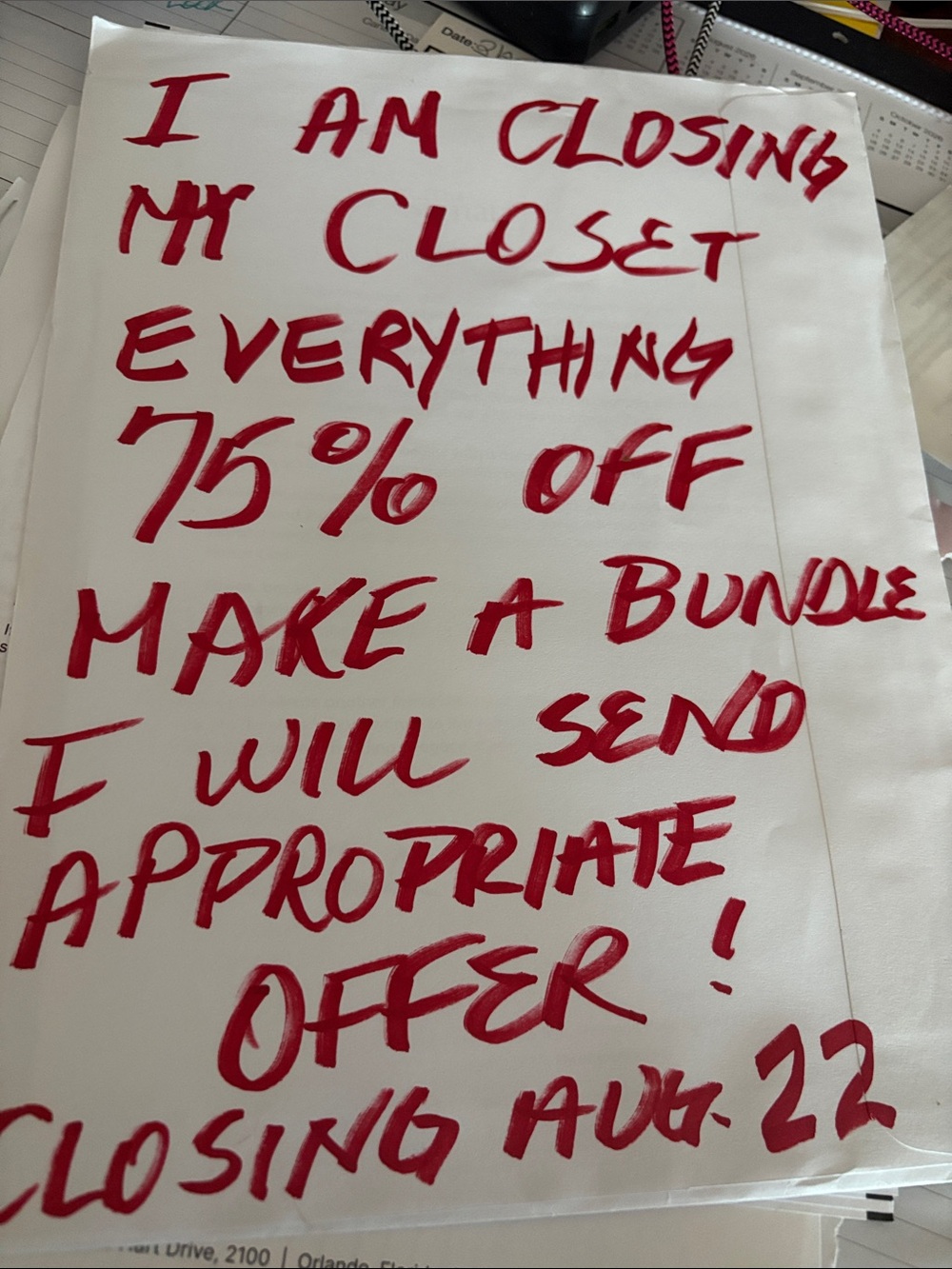 Handwritten Sale Sign - Red Marker on White Paper
